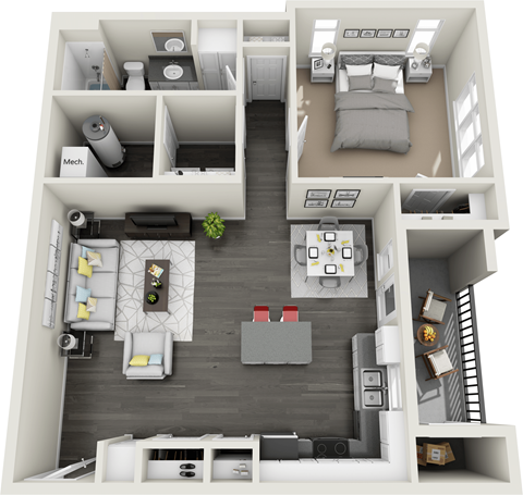 Floor plan for 1 bed, 1 bath, 807 sqft
